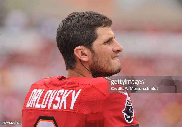 Quarterback Dan Orlovsky of the Tampa Bay Buccaneers watches play against the San Francisco 49ers December 15, 2013 at Raymond James Stadium in...