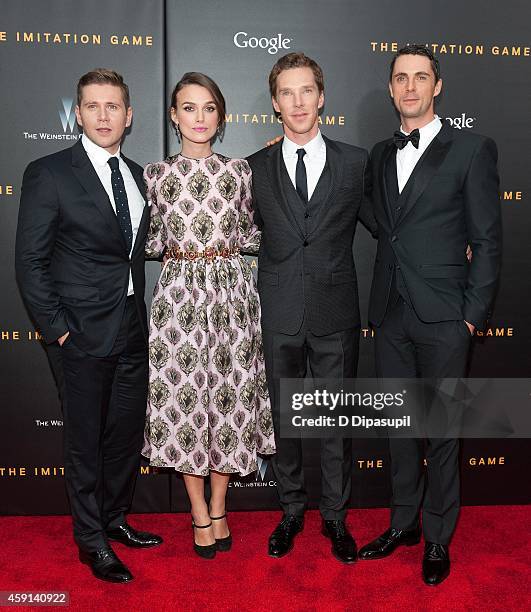Allen Leech, Keira Knightley, Benedict Cumberbatch, and Matthew Goode attend "The Imitation Game" New York Premiere at the Ziegfeld Theater on...