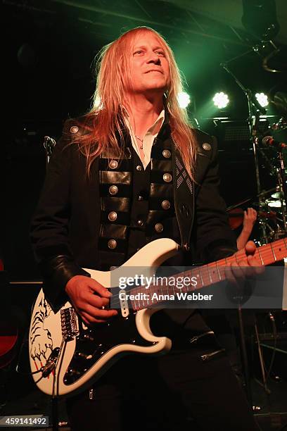 Guitarist Chris Caffery of Trans-Siberian Orchestra performs onstage during an exclusive performance at The iHeartRadio Theater in New York at...