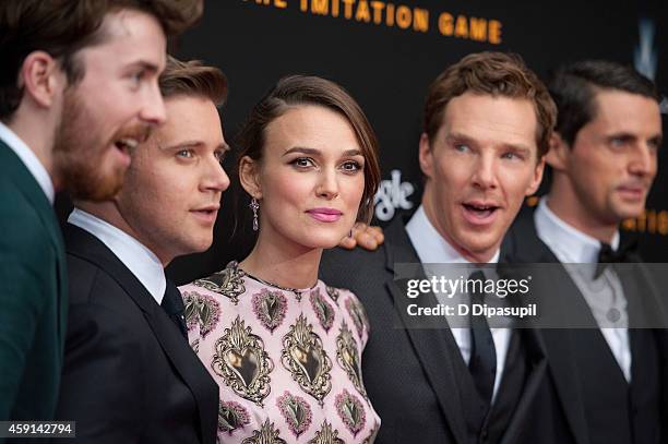 Matthew Beard, Allen Leech, Keira Knightley, Benedict Cumberbatch, and Matthew Goode attend "The Imitation Game" New York Premiere at the Ziegfeld...