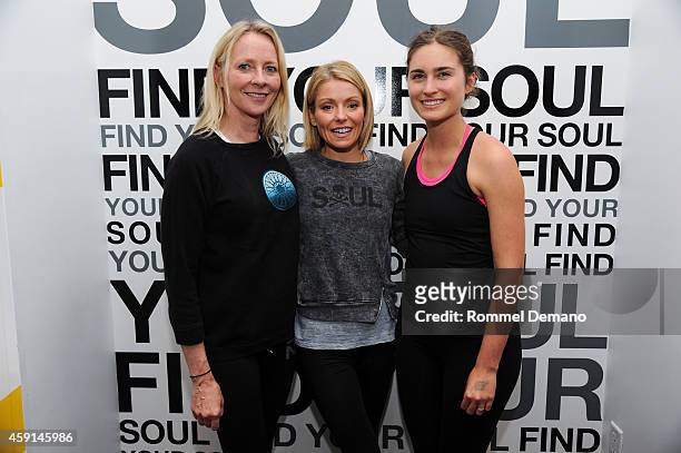 Linda Wells, Kelly Ripa and Lauren Bush-Lauren attend The Soulcycle Charity Ride Benefiting Fashion Targets Breast Cancer at Soul Cycle New York on...