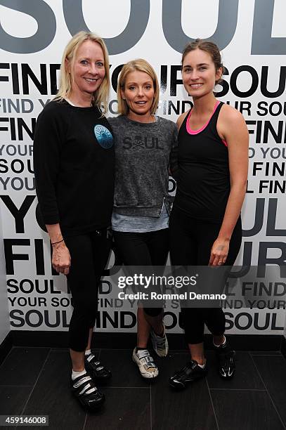 Linda Wells, Kelly Ripa and Lauren Bush-Lauren attend The Soulcycle Charity Ride Benefiting Fashion Targets Breast Cancer at Soul Cycle New York on...