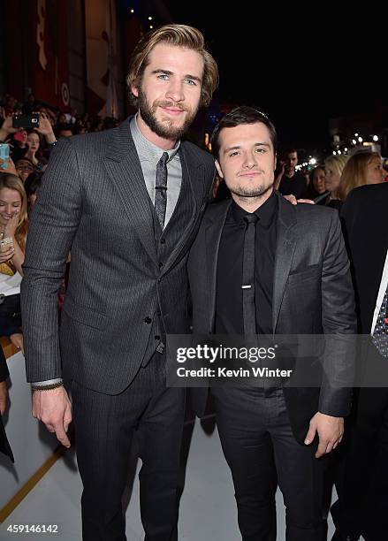 Actors Liam Hemsworth and Josh Hutcherson attend the premiere of Lionsgate's "The Hunger Games: Mockingjay - Part 1" at Nokia Theatre L.A. Live on...