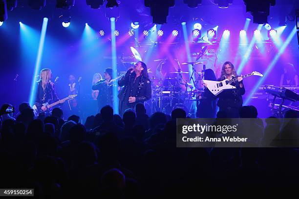 Chris Caffery, Roddy Chong, Joel Hoekstra and members of Trans-Siberian Orchestra perform onstage during an exclusive performance at The iHeartRadio...