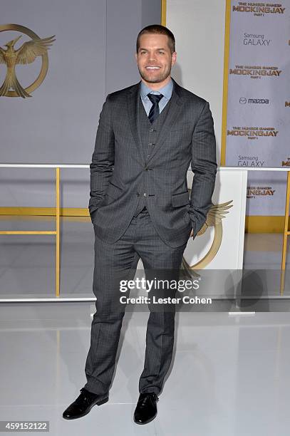 Actor Wes Chatham attends "The Hunger Games: Mockingjay - Part 1" Los Angeles Premiere at Nokia Theatre L.A. Live on November 17, 2014 in Los...
