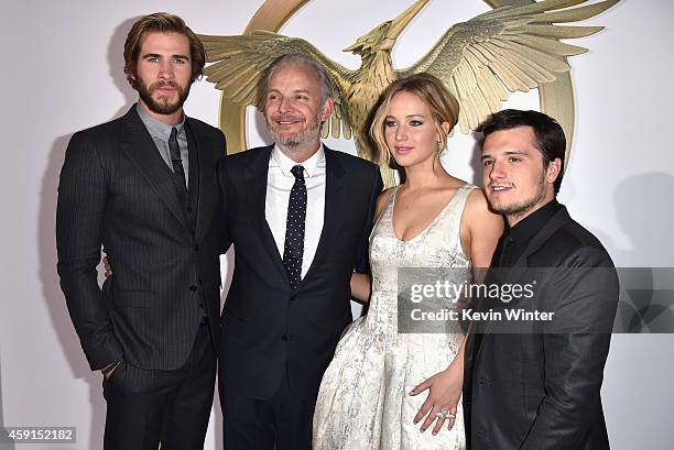 Actor Liam Hemsworth, director Francis Lawrence, actors Jennifer Lawrence and Josh Hutcherson attend the premiere of Lionsgate's "The Hunger Games:...