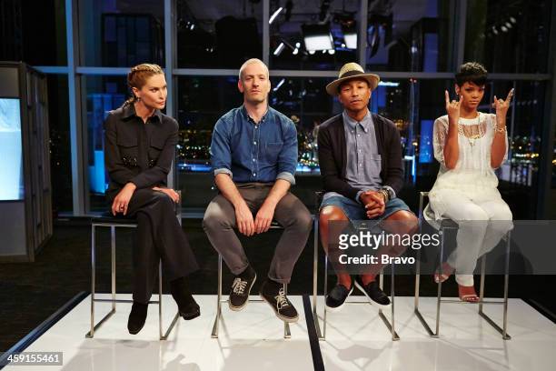 Rihanna on the Runway" Episode 110 -- Pictured: Judges Erin Wasson, Mel Ottenberg, Pharrell Williams, Rihanna --