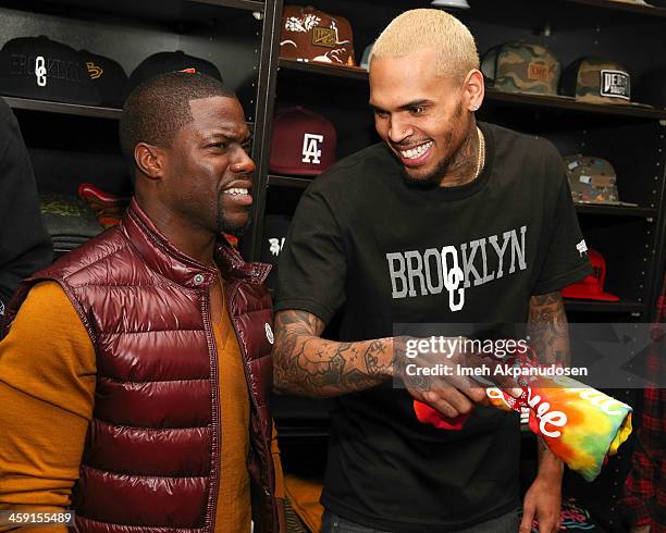 Singer Chris Brown and comedian Kevin Hart attend the 1st Annual Xmas Toy Drive hosted by Chris Brown and Brooklyn Projects on December 22, 2013 in...