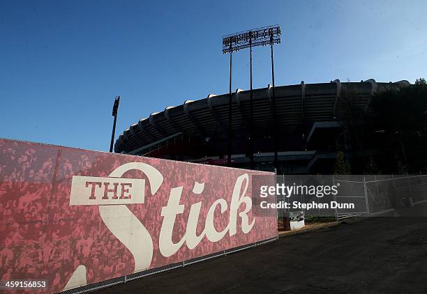An exterior view of Candlestick Park before the game between the Atlanta Falcons and the San Francisco 49ers on December 23, 2013 in San Francisco,...