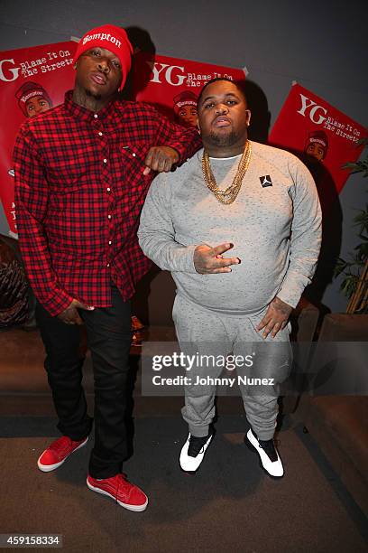 Rapper YG and DJ Mustard attend "Blame It On The Streets" Special Screening at Tribeca Cinemas on November 17, 2014 in New York City.