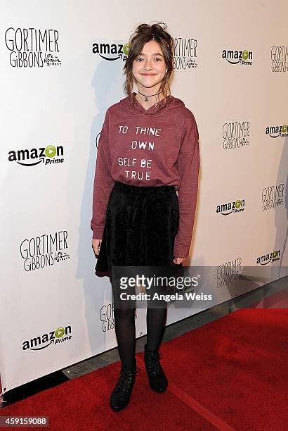 Actress Ashley Boettcher arrives for the Los Angeles premiere screening of Amazon Original Series 'Gortimer Gibbon's Life On Normal Street' at...