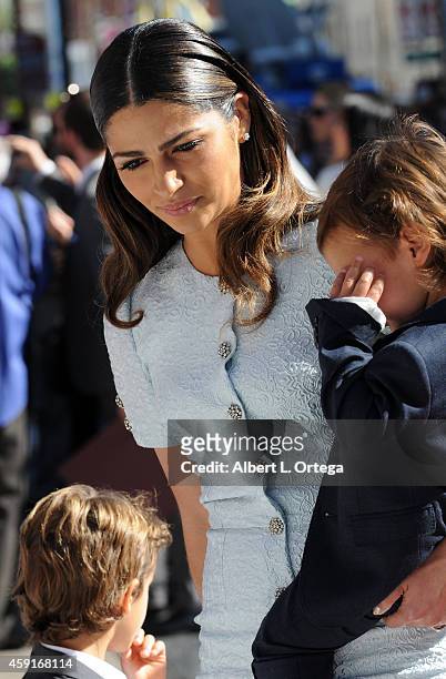 Model Camila Alves with sons Levi and Livingston attends Matthew McConaughey's Star ceremony On The Hollywood Walk Of Fame on November 17, 2014 in...