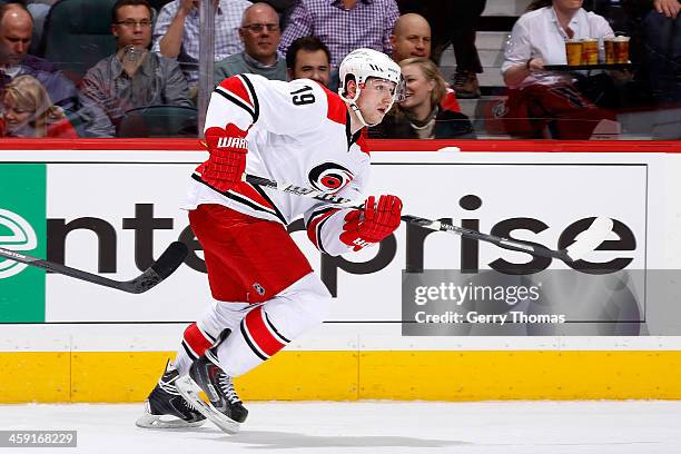 Jiri Tlusty of the Carolina Hurricanes skates against the Calgary Flames at Scotiabank Saddledome on December 12, 2013 in Calgary, Alberta, Canada....