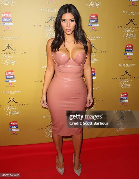 Kim Kardashian arrives to promote her new fragrance "Fleur Fatale" at a Spice Market event on November 18, 2014 in Melbourne, Australia.