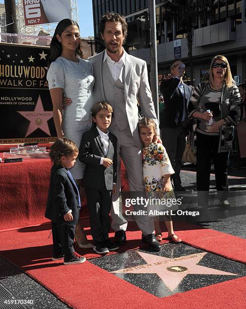 Actor Matthew McConnaughey and wife/model Camila Alves with children Livingston, Levi, Vida at Matthew McConaughey's Star ceremony On The Hollywood...