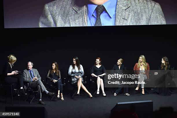 Sophie Dahl, Jennifer Starr, Candice Huffine, Karen Elson, Sasha Luss, Gigi Hadid and Isabeli Fontana attend the 2015 Pirelli Calendar Press...