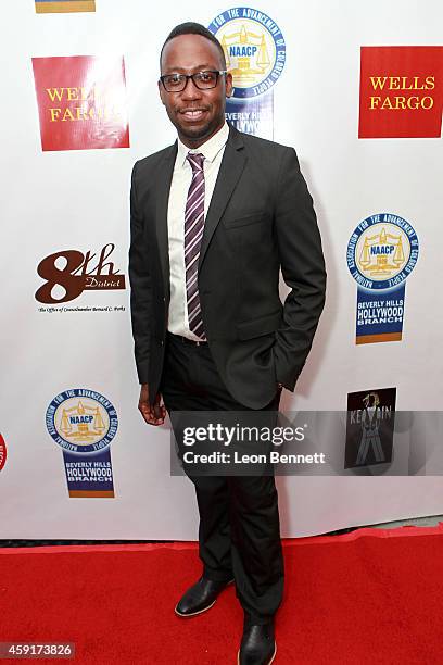 Lomorne Morris arrives at the 2th Annual NAACP Theatre Awards at Saban Theatre on November 17, 2014 in Beverly Hills, California.