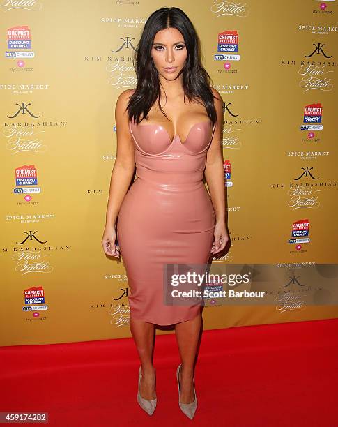 Kim Kardashian arrives to promote her new fragrance "Fleur Fatale" at a Spice Market event on November 18, 2014 in Melbourne, Australia.