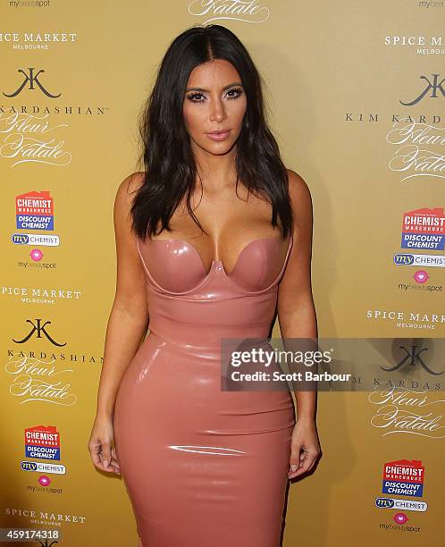 Kim Kardashian arrives to promote her new fragrance "Fleur Fatale" at a Spice Market event on November 18, 2014 in Melbourne, Australia.