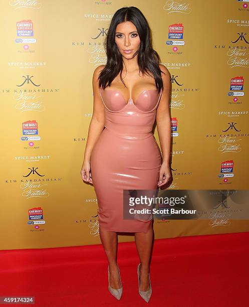 Kim Kardashian arrives to promote her new fragrance "Fleur Fatale" at a Spice Market event on November 18, 2014 in Melbourne, Australia.