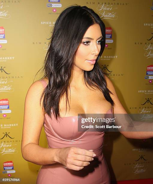 Kim Kardashian arrives to promote her new fragrance "Fleur Fatale" at a Spice Market event on November 18, 2014 in Melbourne, Australia.