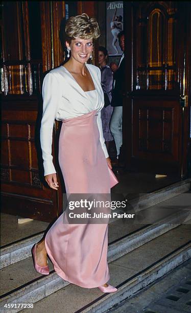 Diana Princess of Wales attends a Ballet performance at The London Coliseum, in London's West End, on July 7, 1992 in London, United Kingdom.