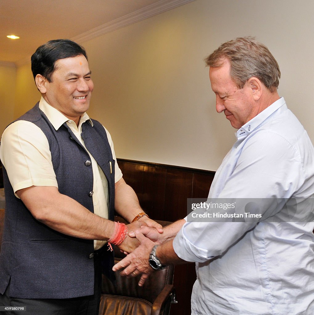 Hockey Coach Terry Walsh Meets Sports Minister Sarbananda Sonwal