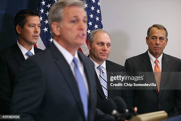 Majority Leader Kevin McCarthy holds a news conference with Rep. Sean Duffy , House Majority Whip Steve Scalise and Speaker of the House John Boehner...