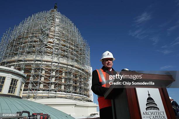 Architect of the Capitol Stephen Ayers hold a news conference about the ongoing restoration of the U.S. Capitol dome on the roof of the House of...