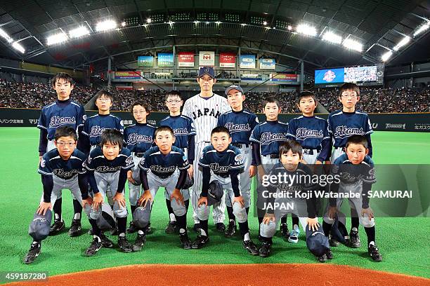 Seiji Kobayashi of Samurai Japan poses during the game five of Samurai Japan and MLB All Stars at Sapporo Dome on November 18, 2014 in Sapporo,...