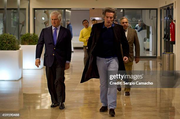 Alfonso Diez Carabantes , leaves the Sagrado Corazon hospital after visiting his wife Spain's Duchess of Alba, accompanied by her Carlos and Fernando...