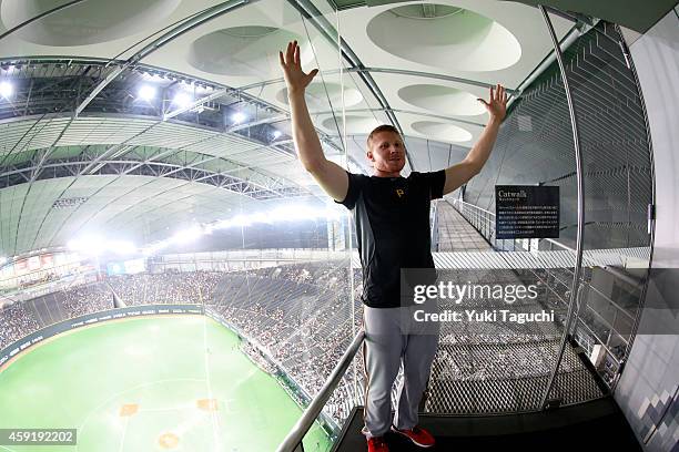 Mark Melancon of the Pittsburgh Pirates poses for a photo at the top of the Sapporo Dome before the game against the Samurai Japan during the Japan...