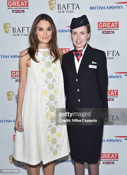 Actress Keira Knightley and British Airways employee Victoria Long pose for a picture at BAFTA New York Presents: In Conversation With Keira...