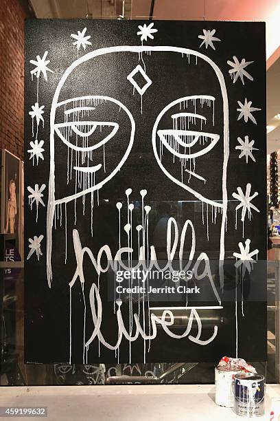 General view at the Haculla Winter 2014 collection launch and live installation by Harif Guzman at Bloomingdale's Soho on November 6, 2014 in New...