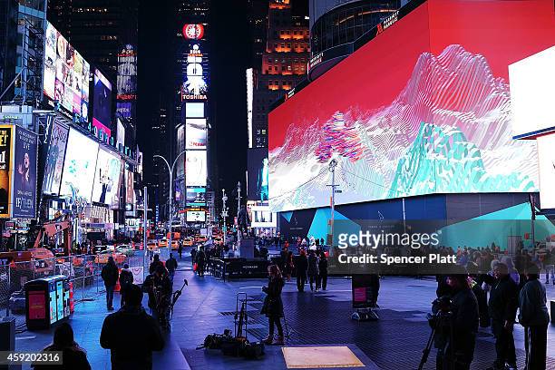 Billed as Times Square's largest and most expensive digital billboard, a new megascreen is debuted in front of the Marriott Marquis hotel on November...