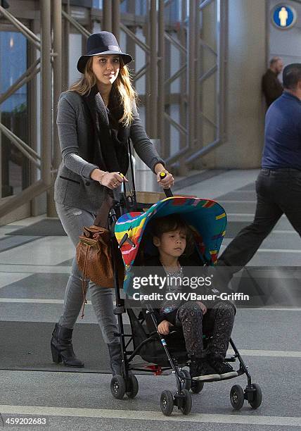 Jessica Alba is seen at Los Angeles International Airport with her daughter, Honor Warren on February 28, 2013 in Los Angeles, California.