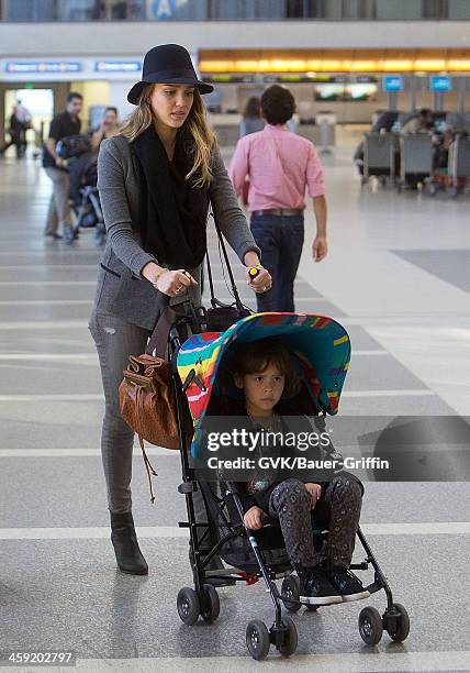 Jessica Alba is seen at Los Angeles International Airport with her daughter, Honor Warren on February 28, 2013 in Los Angeles, California.