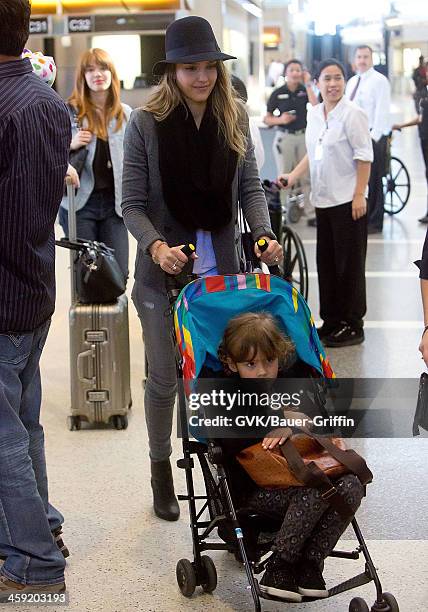 Jessica Alba is seen at Los Angeles International Airport with her daughter, Honor Warren on February 28, 2013 in Los Angeles, California.