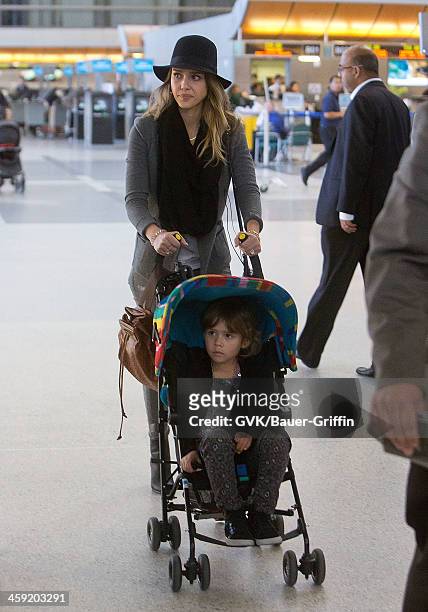 Jessica Alba is seen at Los Angeles International Airport with her daughter, Honor Warren on February 28, 2013 in Los Angeles, California.