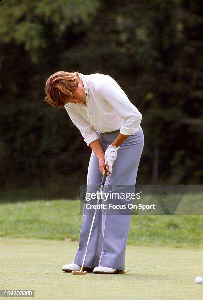 Women's golfer Jo Ann Washam in action during tournament play circa 1980.