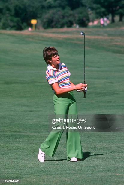 Women's golfer Jo Ann Washam in action during tournament play circa 1977.