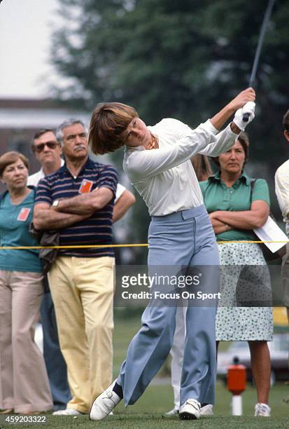 Women's golfer Jo Ann Washam in action during tournament play circa 1980.