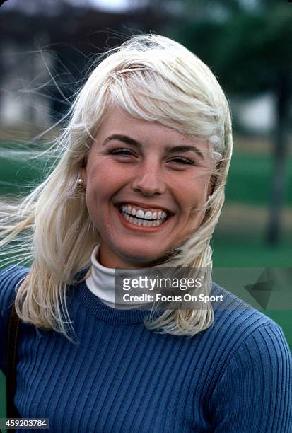 Women's golfer Laura Baugh looks on smiling during tournament play circa 1976.