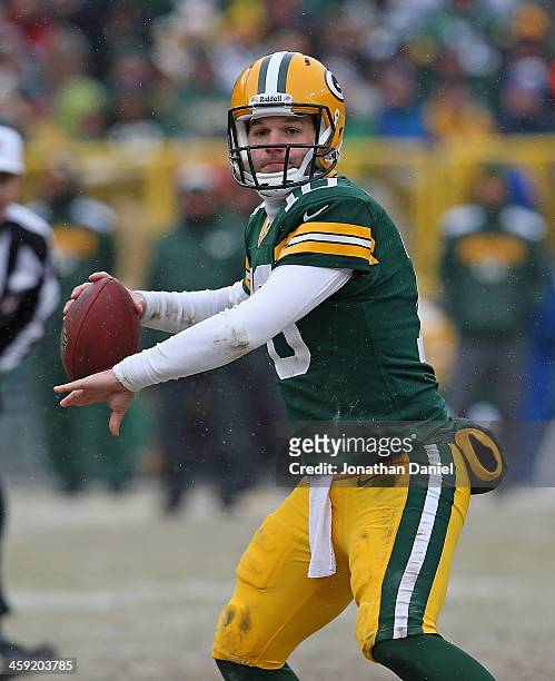 Matt Flynn of the Green Bay Packers passes against the Atlanta Falcons at Lambeau Field on December 8, 2013 in Green Bay, Wisconsin. The Packers...
