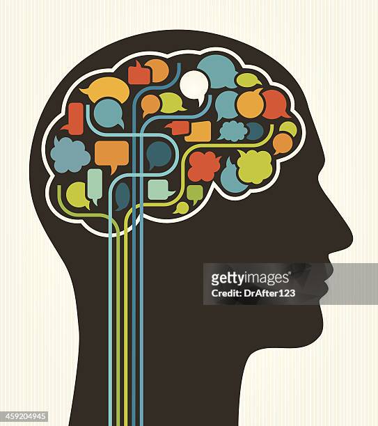 illustrazioni stock, clip art, cartoni animati e icone di tendenza di mente e discorso bolle di pensiero - cervello umano