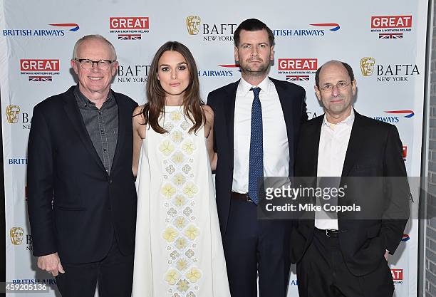 New York Chairman Charles Tremayne, actress Keira Knightley, British Consul General Luke Parker Bowles and Brian Rose pose for a picture at BAFTA New...