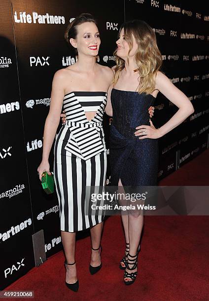 Actresses Leighton Meester and Gillian Jacobs arrive at the premiere of Magnolia Pictures' "Life Partners" at ArcLight Hollywood on November 18, 2014...