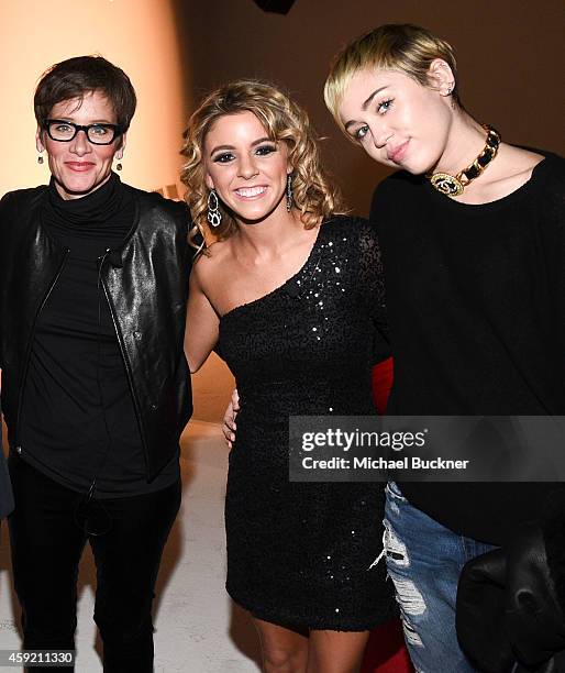 Global Executive Director of the MAC AIDS Fund Nancy Mahon, Paige Rawl and singer Miley Cyrus attends MAC Cosmetics And MAC AIDS Fund World Premiere...