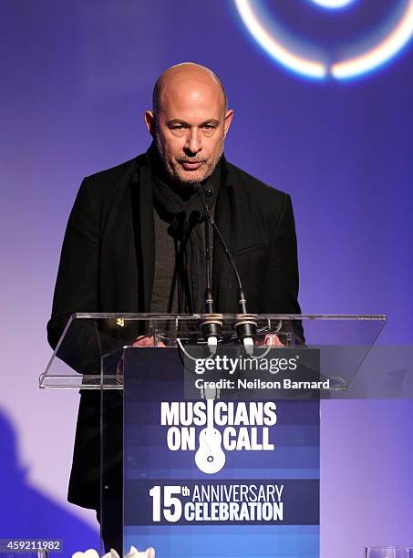 John Varvatos speaks onstage at Musicians On Call Celebrates Its 15th Anniversary Honoring Kelly Clarkson And EVP Of Republic Records, Charlie Walk...