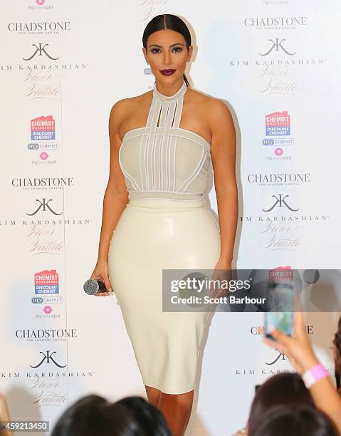 Kim Kardashian promotes her new fragrance "Fleur Fatale" at Chadstone Shopping Centre on November 19, 2014 in Melbourne, Australia.